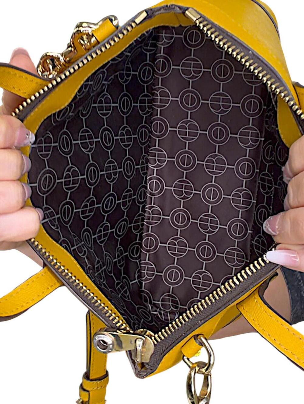 Henri Bendel Rare West 57th Crystal Satchel Crossbody Yellow Saffiano Leather - Picture 4 of 9